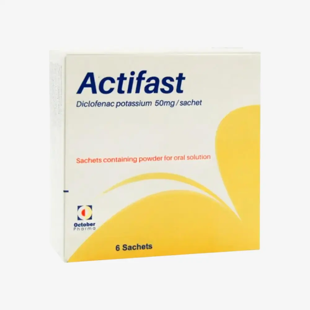 صورة منتج أكياس أكتيفاست 50مجم ديكلوفيناك البوتاسيوم مسكن للألام وخافض للحراره ومضاد للإلتهابات غير ستيرويدي   |  6 أكياس